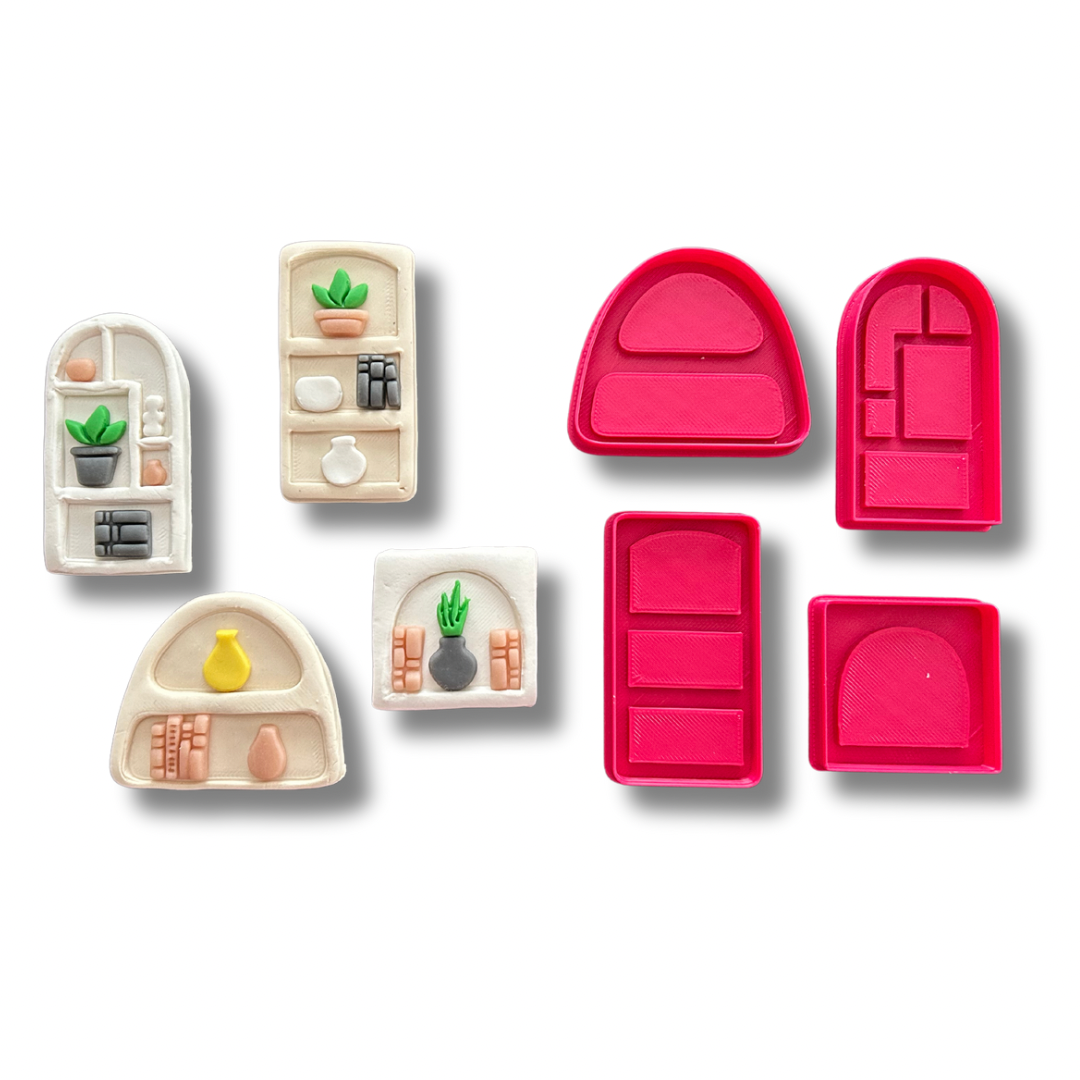 Minyatür Kitaplık Raf Kalıp Seti, Polimer Kil Seramik Kurabiye Kalıpları