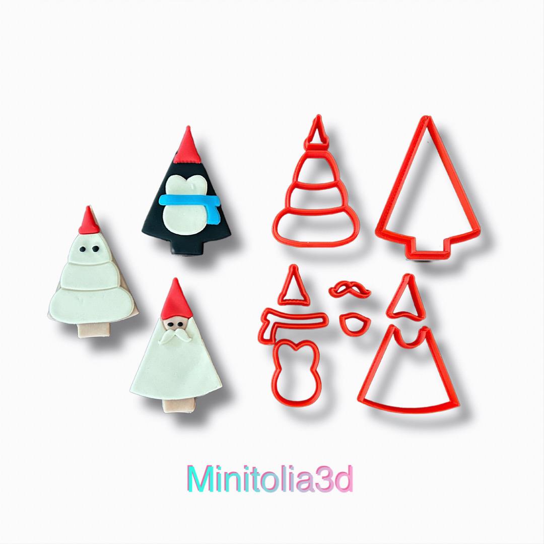 Yılbaşı Ağaçlı Kardan Adam, Penguen Ve Noel Baba Kalıp Seti